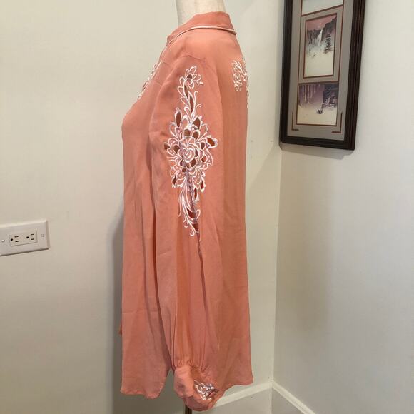 VTG Bob Mackie Wearable Art Silk Blouse Tag 1X Fits XL Peach Embroidered Floral - Picture 5 of 12
